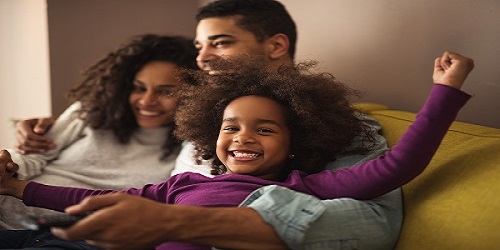 Family on couch