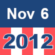 Small square graphic with 'Nov 6 2012' written on a patriotic background composed of red, white, and blue