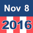 Small square graphic with 'Nov 8 2016' written on a patriotic background composed of red, white, and blue