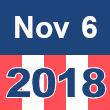 Small square graphic with 'Nov 6 2018' written on a patriotic background composed of red, white, and blue
