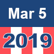 Small square graphic with 'Mar 5 2019' written on a patriotic background composed of red, white, and blue