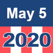 Small square graphic with 'May 5 2020' written on a patriotic background composed of red, white, and blue
