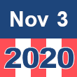 Small square graphic with 'Nov 3 2020' written on a patriotic background composed of red, white, and blue
