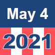 Small square graphic with 'May 4 2021' written on a patriotic background composed of red, white, and blue