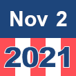 Small square graphic with 'Nov 2 2021' written on a patriotic background composed of red, white, and blue