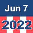Small square graphic with 'Jun 7 2022' written on a patriotic background composed of red, white, and blue