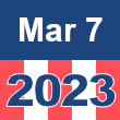 Small square graphic with 'Mar 7 2023' written on a patriotic background composed of red, white, and blue