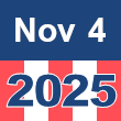 Small square graphic with 'Nov 4 2025' written on a patriotic background composed of red, white, and blue