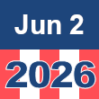 Small square graphic with 'Jun 2 2026' written on a patriotic background composed of red, white, and blue