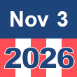 Small square graphic with 'Nov 3 2026' written on a patriotic background composed of red, white, and blue
