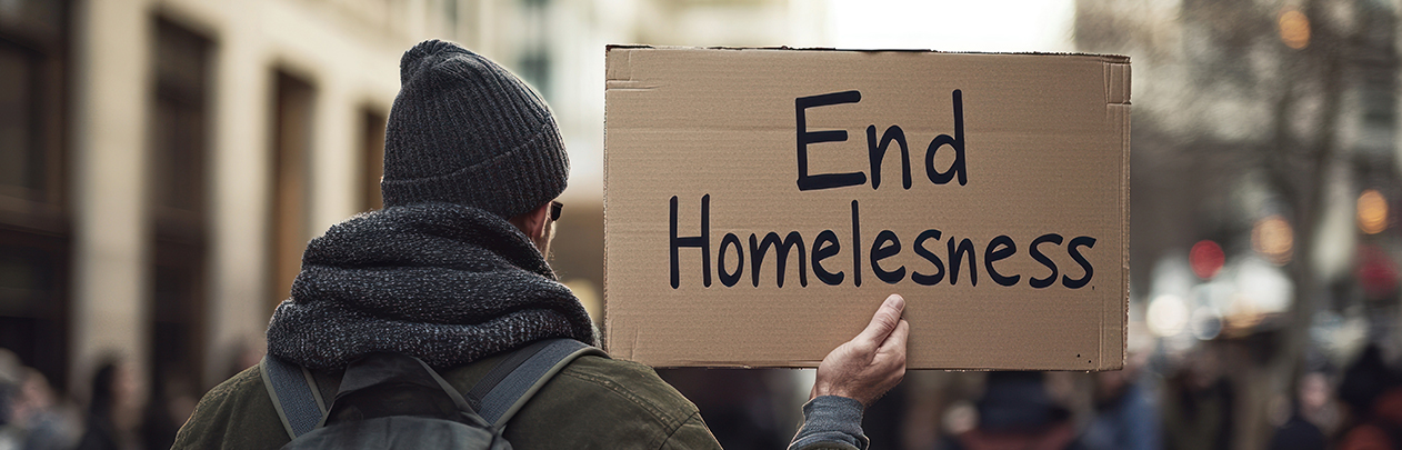 a person holding an end homelessness sign