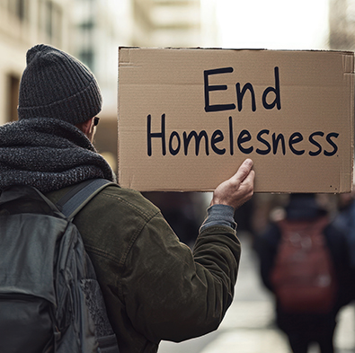person holding an end homelessness sign